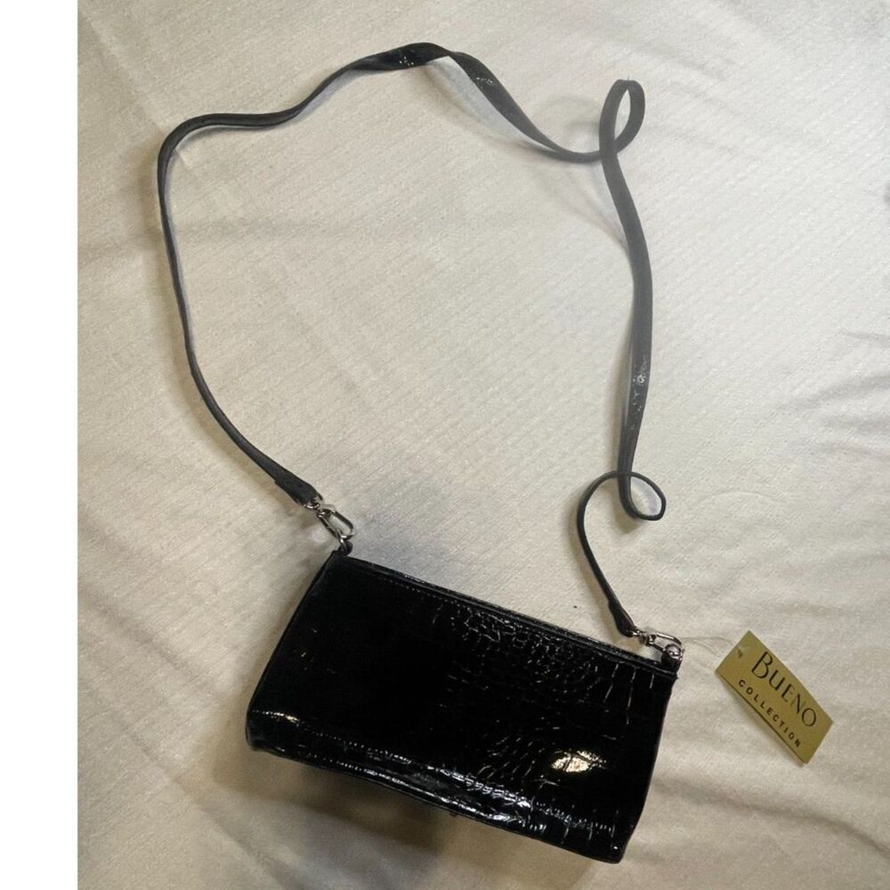 Bueno Black crocodile crossbody purse